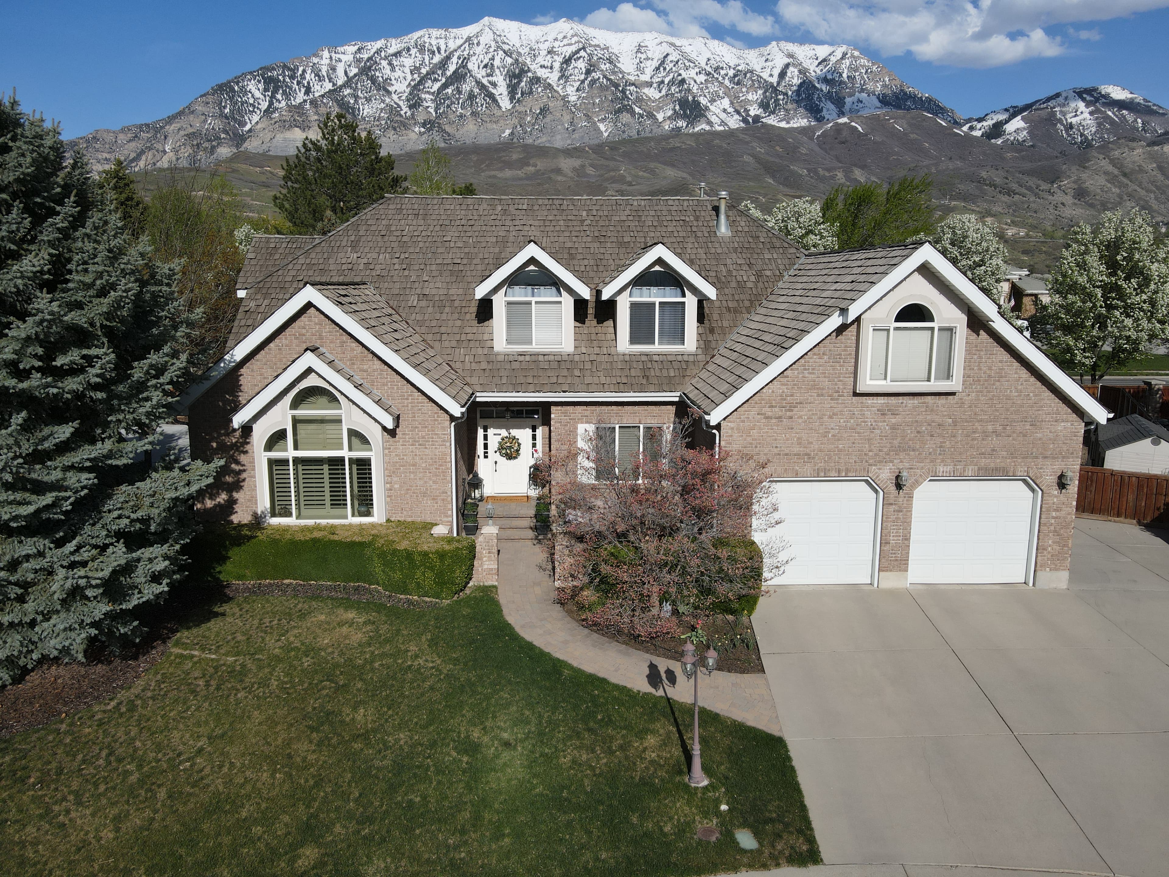 New construction roof on framed house, aerial photo