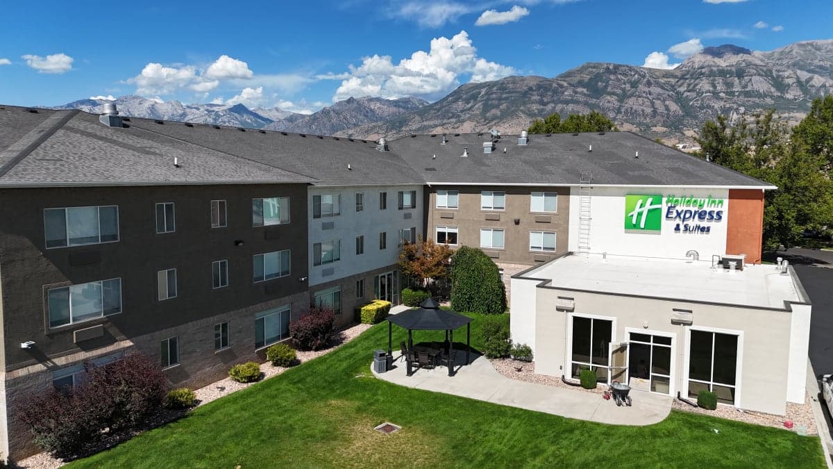 Metal roofing installation aerial view